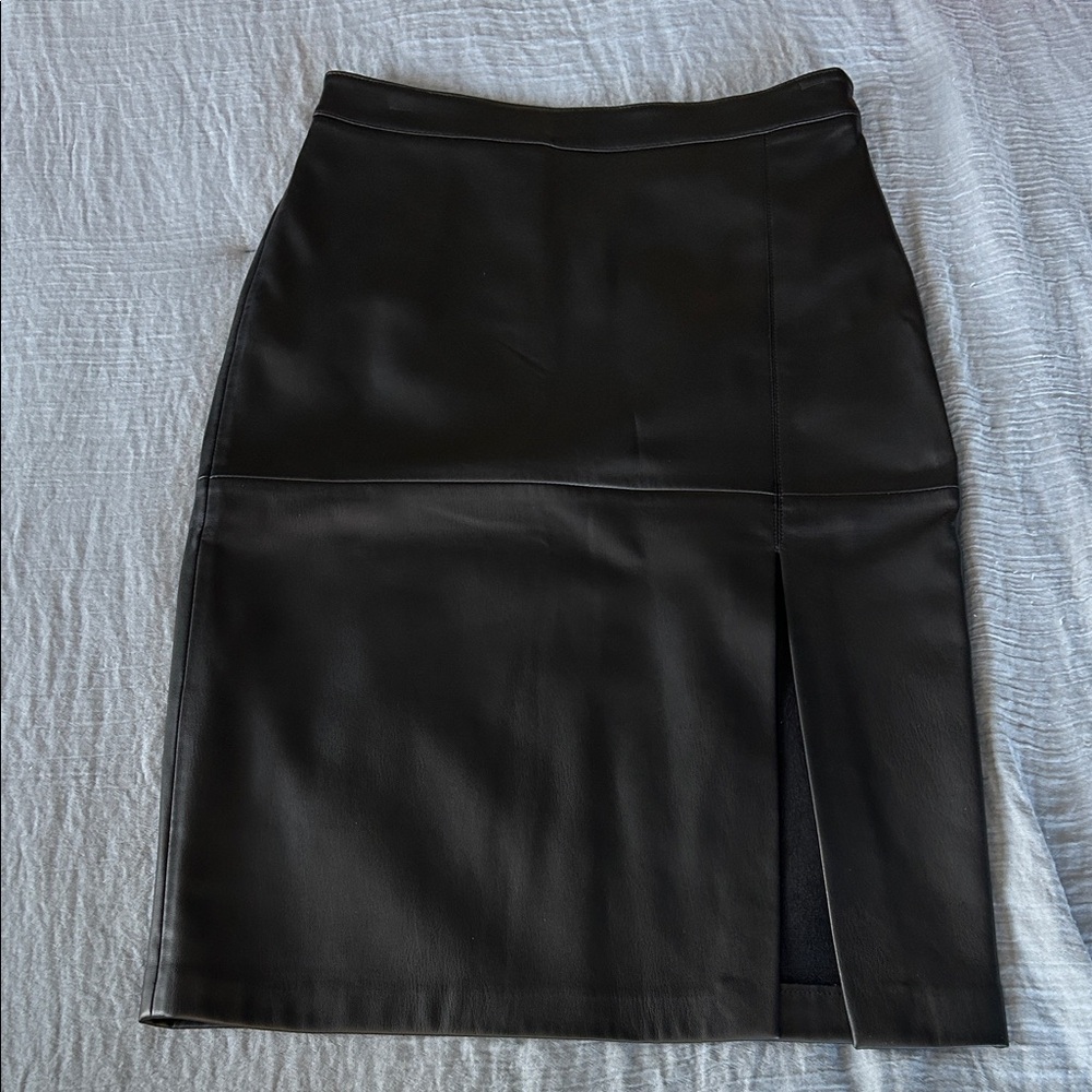 Mango Faux Leather Black Pencil Skirt